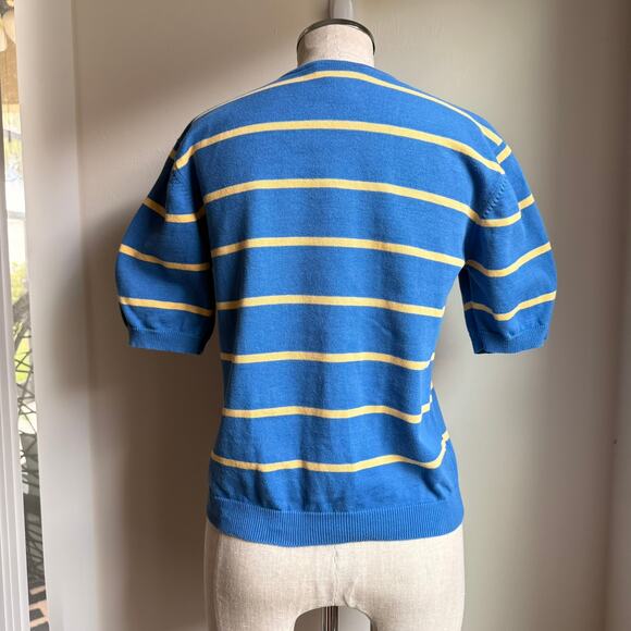 Talbots Vintage Striped Cotton Sweater Blue Yellow Short Sleeve Small - Picture 3 of 6